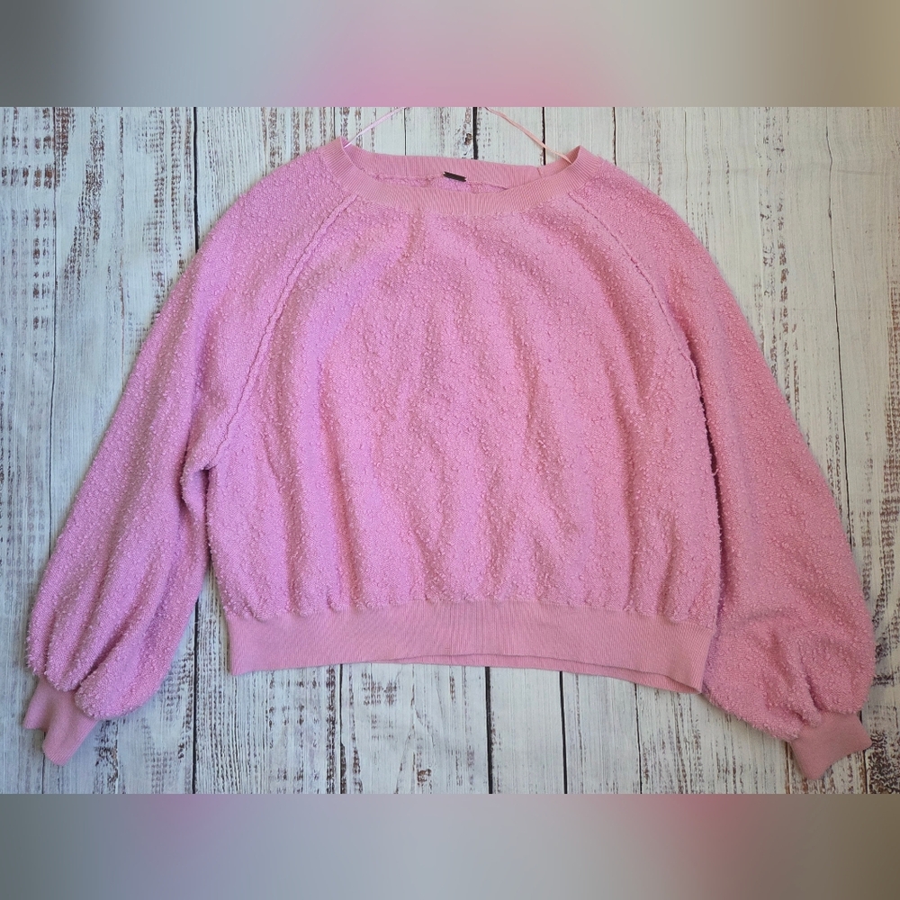 Free People Found My Friend Pink Bouclé Pullover Sweatshirt Pink Purple Small